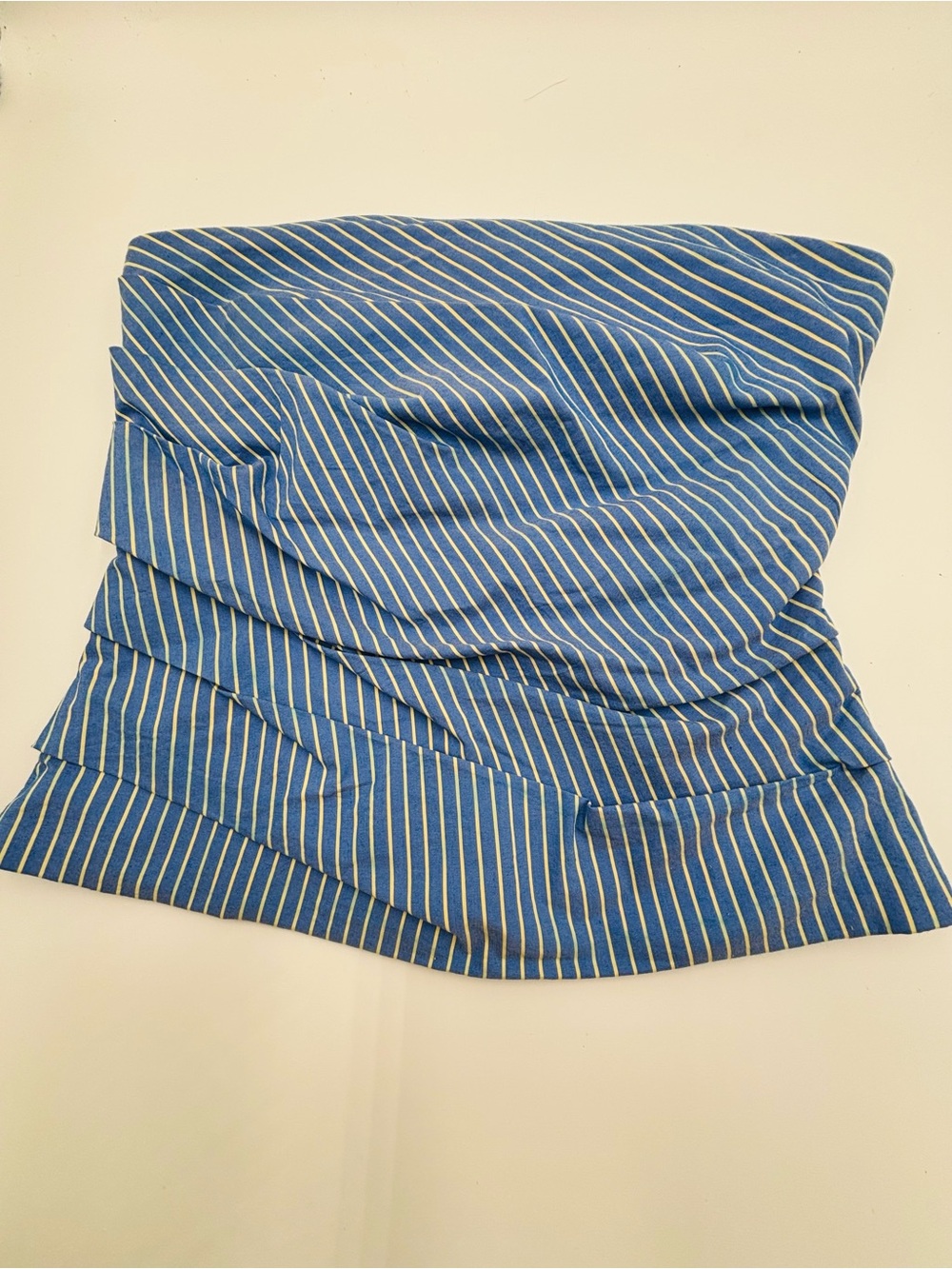 ZARA STRAPLESS STRIPED BLUE TOP SIZE XS BANDEAU SIDE ZIP COTTON RUCHED CHIC